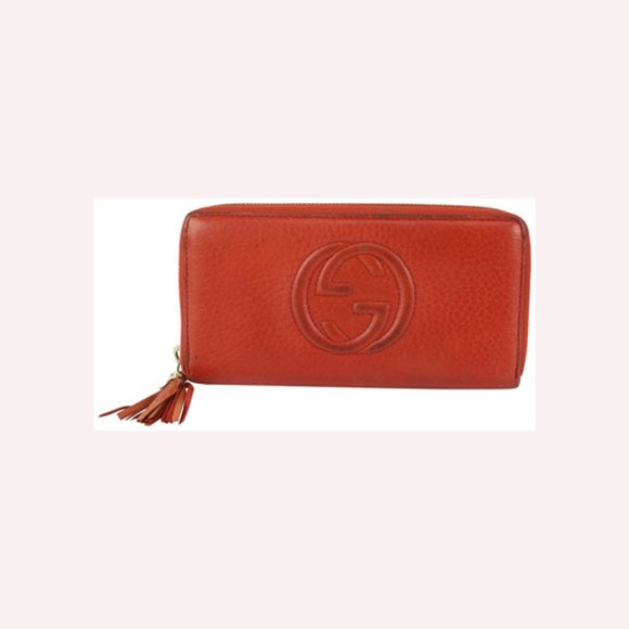 Gucci Red Leather Fringe Tassel Soho Zip Around Continental Wallet 1G1014